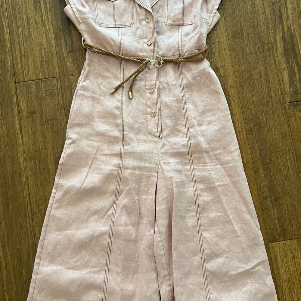 Zimmermann Moonshine cuffed jumpsuit in pink linen - Picture 2 of 4
